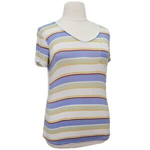 prana Foundation Short Sleeve V-Neck Morning Glory Stripe Size M